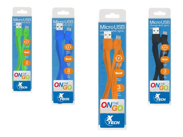 Imagen de Xtech XTG-231 - Cable USB - USB (M) a Micro-USB tipo B (M) - USB 2.0 - 5 V - 2.4 A - 1 m - plano - negro, blanco, azul, verde, naranja (paquete de 10)