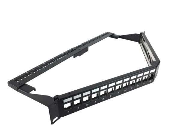 Imagen de Nexxt Solutions Infrastructure - Patch panel - Cold-rolled steel - Black with silver extrusion - Angled Mod SH 24P 1U