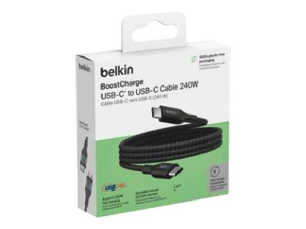 Imagen de Belkin BoostCharge - Cable USB - 24 pin USB-C (M) a 24 pin USB-C (M) - USB 2.0 - 2 m - compatible con hasta 240 W de potencia - negro