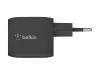 Imagen de Belkin - Adaptador de corriente - tecnología PPS y GaN - 45 vatios - 3 A - Fast Charge, PD 3.0 - 2 conectores de salida (2 USB-C) - negro