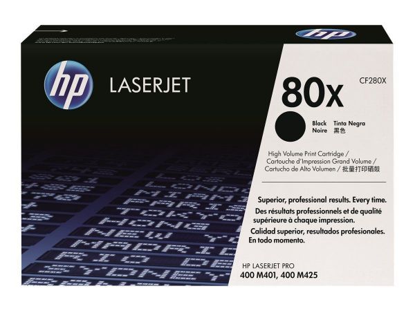 Imagen de HP 80x - Alto rendimiento - negro - original - LaserJet - cartucho de tóner (CF280X) - para LaserJet Pro 400 M401, MFP M425