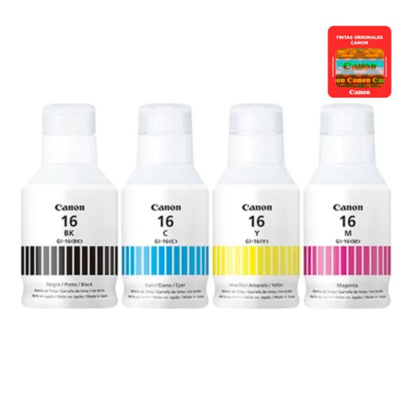 Imagen de Pack 4 Botellas de Tinta Canon Negro Cian Magenta Amarillo G-16